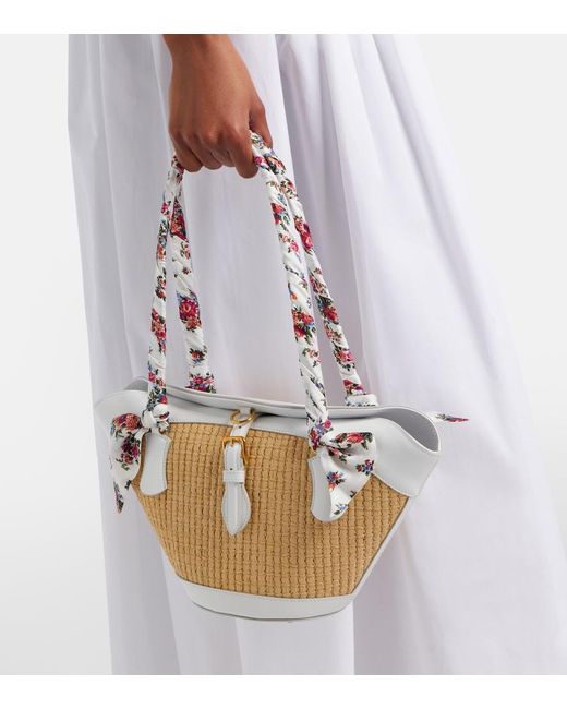 Dolce & Gabbana White Capri Medium Leather-Trimmed Raffia Tote Bag