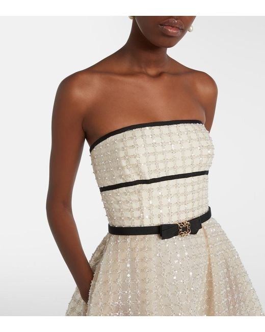 Elie Saab Natural Embellished Belted Gown