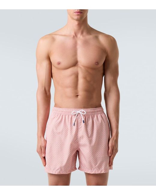Fedeli Pink Madeira Printed Swim Trunks for men
