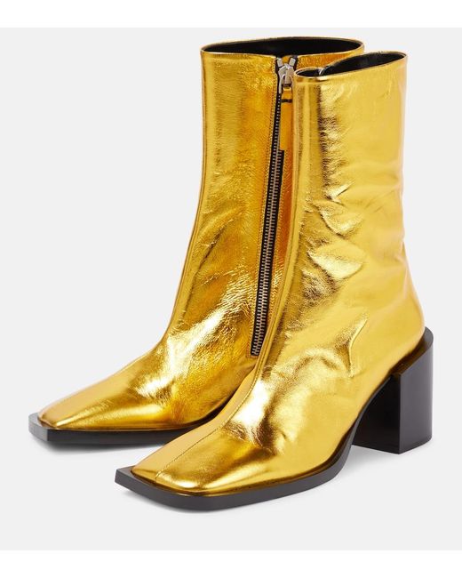 Jil Sander Yellow Metallic Leather Ankle Boots