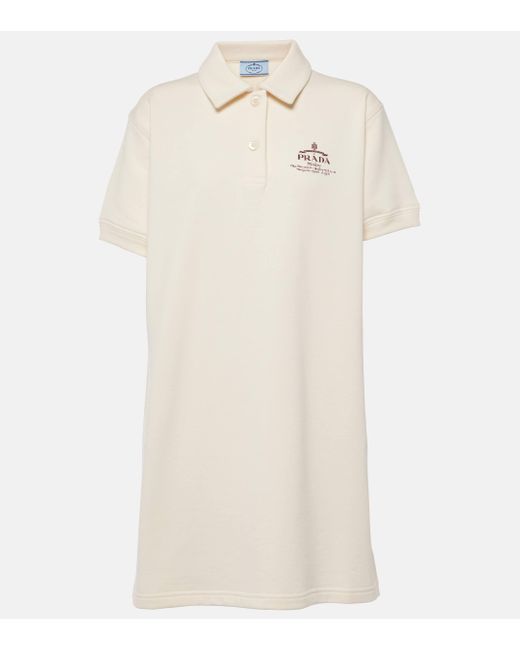 Prada Natural Logo Cotton Fleece Polo Dress