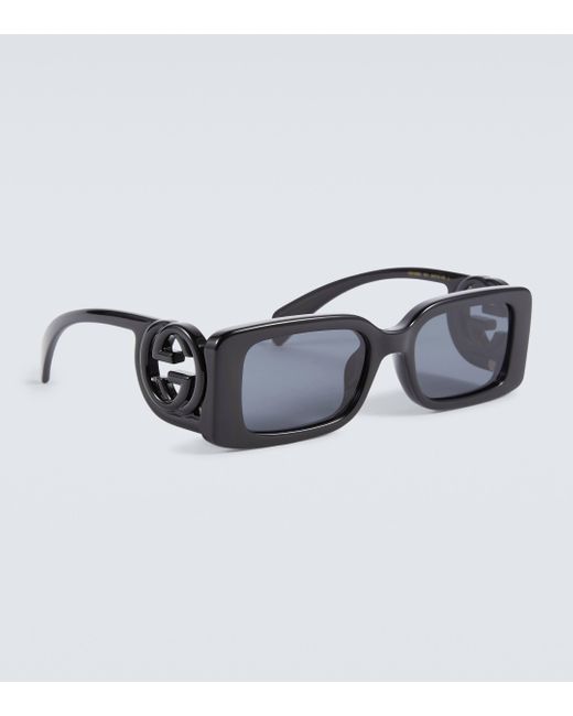 Gucci Blue Logo Rectangular Sunglasses for men