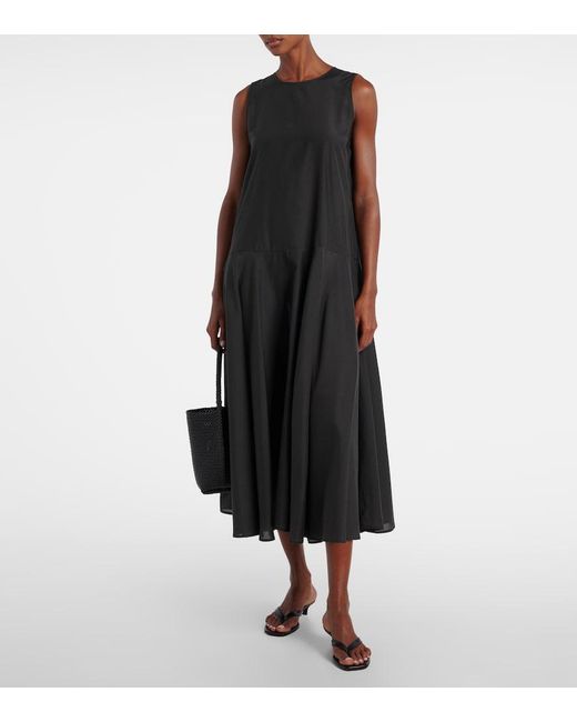 Asceno Black Rita Gathered Cotton And Silk Midi Dress