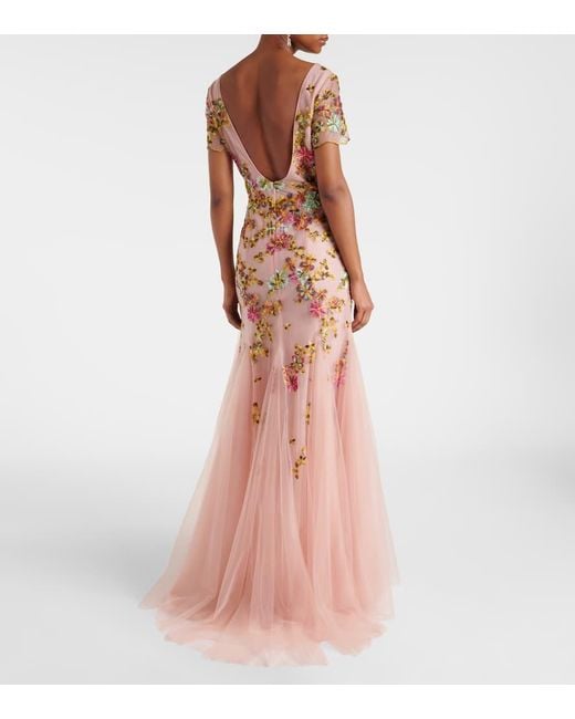 Robe Longue Polina Brodee En Tulle Costarellos en coloris Pink