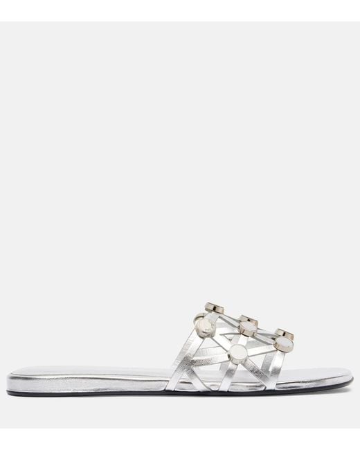 The Attico White Grid Embellished Leather Flat Sandals