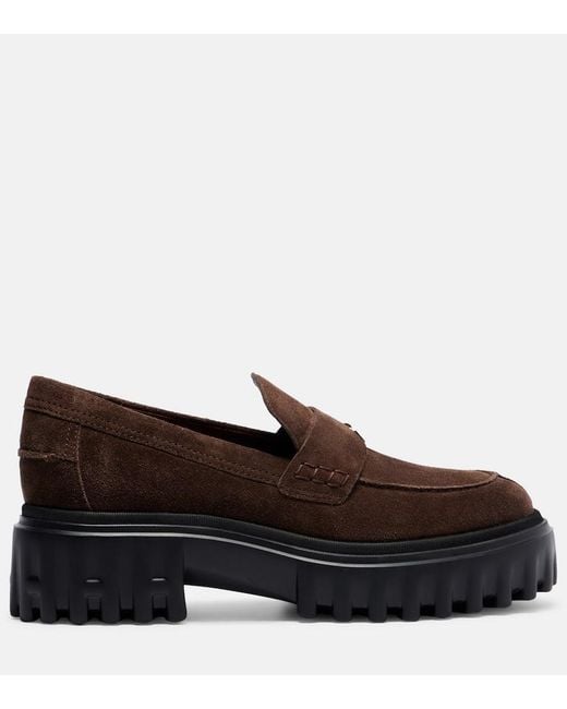 Hogan Brown H700 Leather Platform Loafers