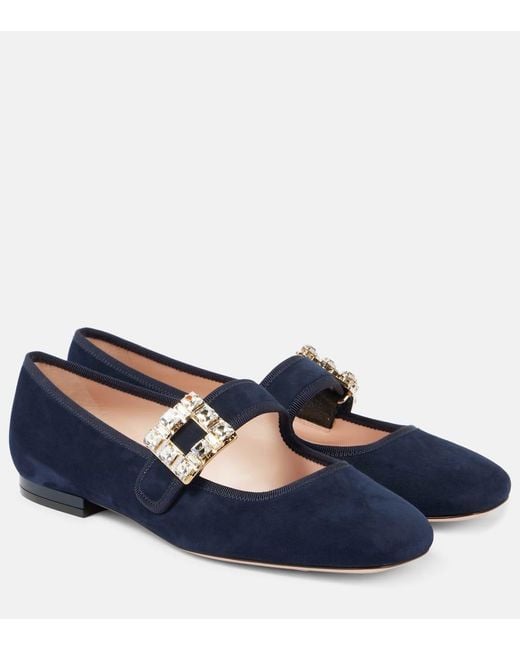 Roger Vivier Blue Tres Vivier Suede Mary Jane Flats