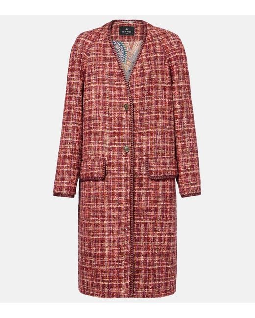 Etro Red Checked Cotton And Wool-Blend Coat