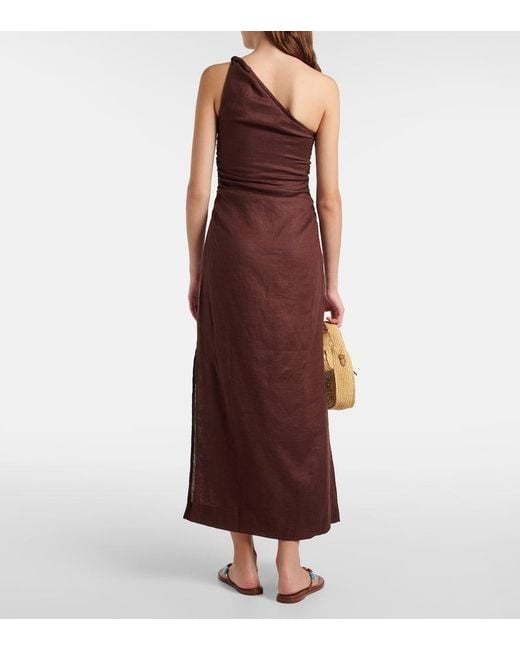 Faithfull The Brand Brown Jomana One-Shoulder Linen Midi Dress