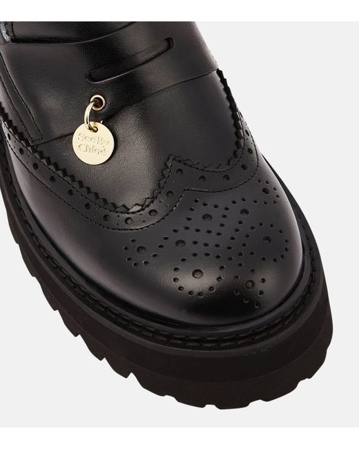See By Chloé Black New Gaucho Mocassins In Leather With Brogue Pattern