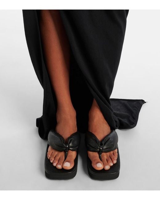 Rick Owens Black Leather Platform Thong Sandals