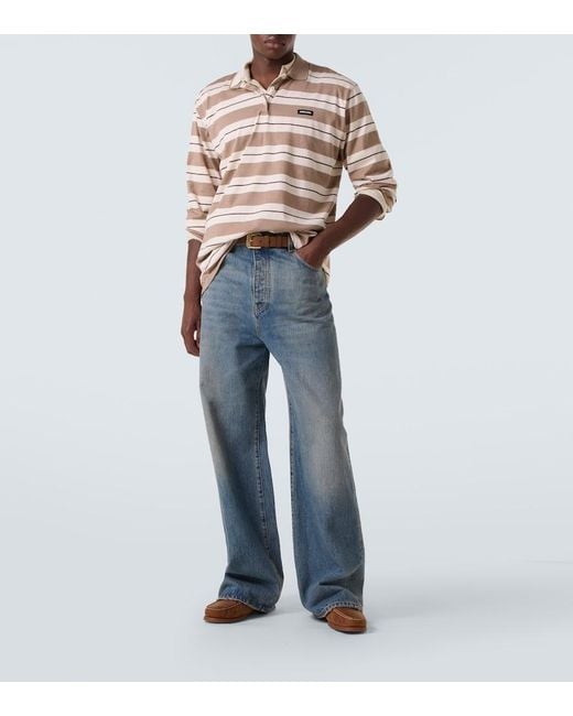 Miu Miu Natural Striped Cotton Jersey Polo Shirt for men