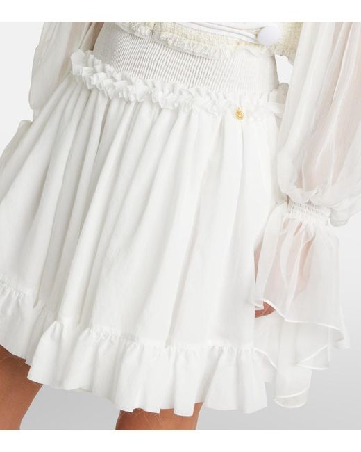 Balmain White Ruffled Poplin Miniskirt