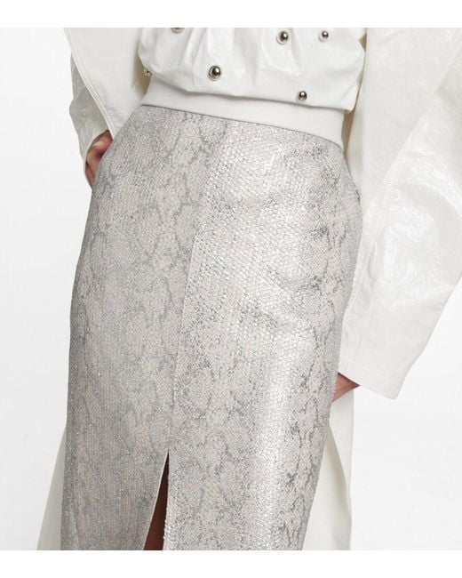 JACQUES WEI White Sequined Snake-Effect Midi Skirt