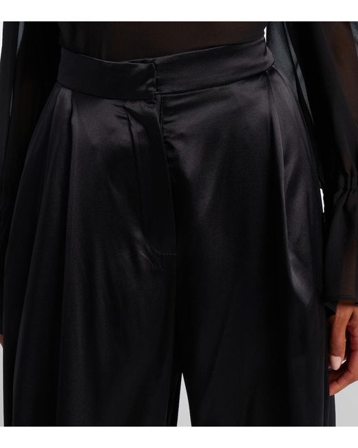 Nina Ricci Black Silk-Blend Satin Wide-Leg Pants