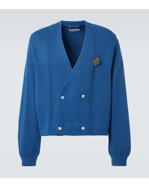 Bode Blue Double-Breasted Cotton Cardigan for men