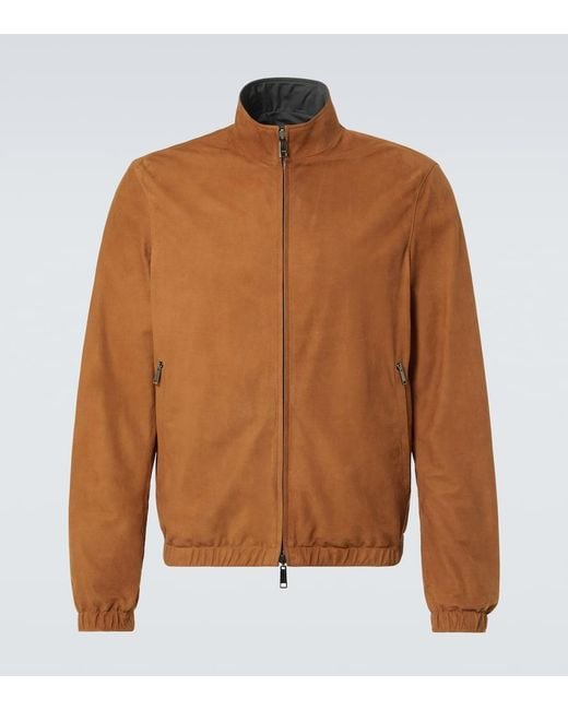 Zegna Brown Reversible Leather Blouson for men