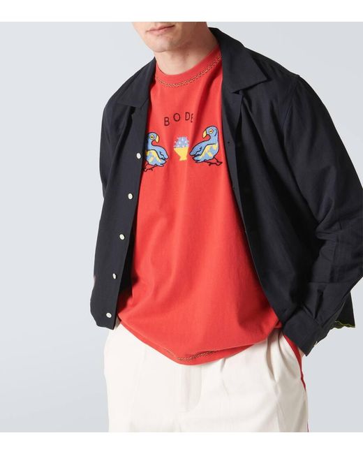 Camiseta Twin Parakeet de algodon bordada Bode de hombre de color Red