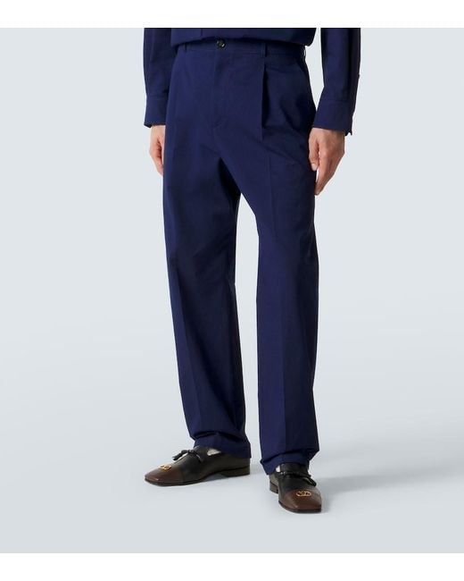 Valentino Blue Cotton Gabardine Straight Pants for men