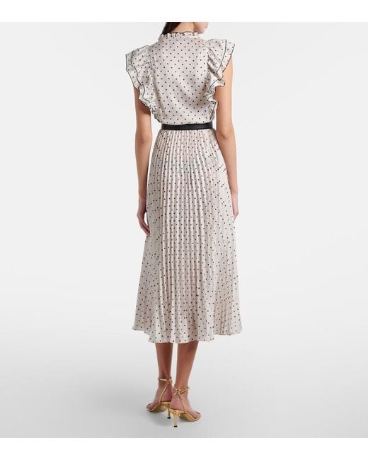 Self-Portrait White Belted Polka-Dot Pleated Midi Dress