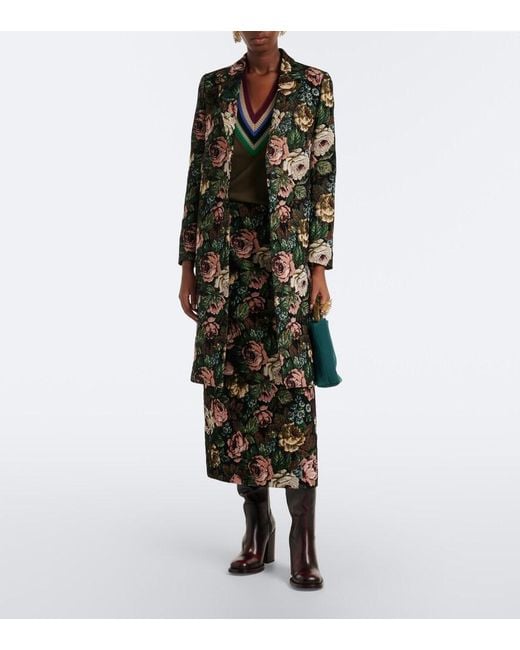 Dries Van Noten Black Floral Jacquard Coat