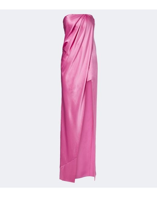 The Sei Pink Draped Strapless Silk Satin Gown