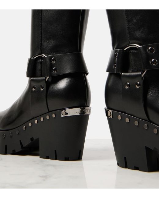 Jimmy Choo Black Quinn 75 Studded Leather Biker Boots