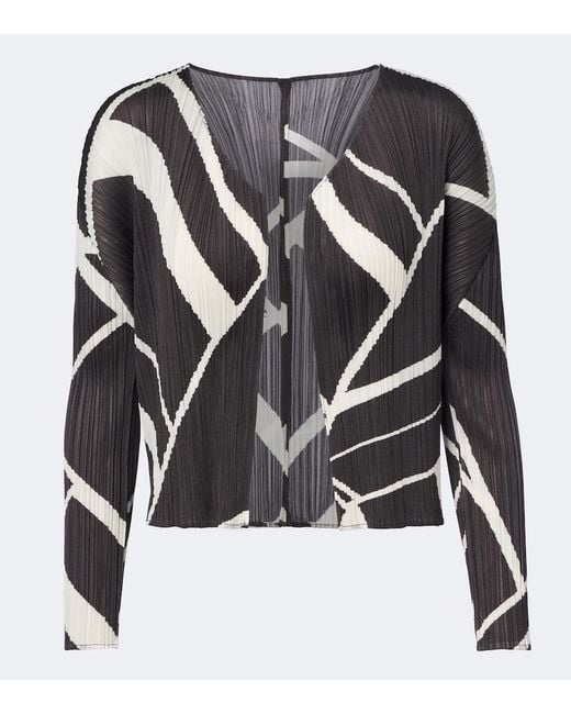 Pleats Please Issey Miyake Black Fold Line Pleated Printed Cardigan