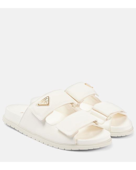 Prada White Logo Leather Sandals