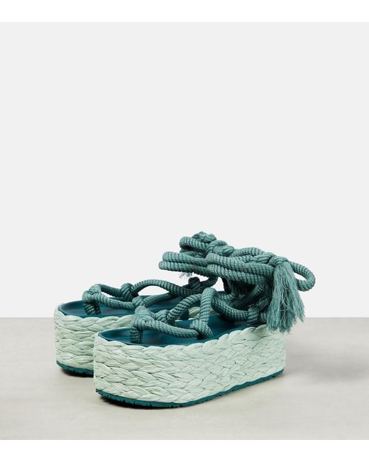 Isabel Marant Green Elif Platform Espadrille Sandals