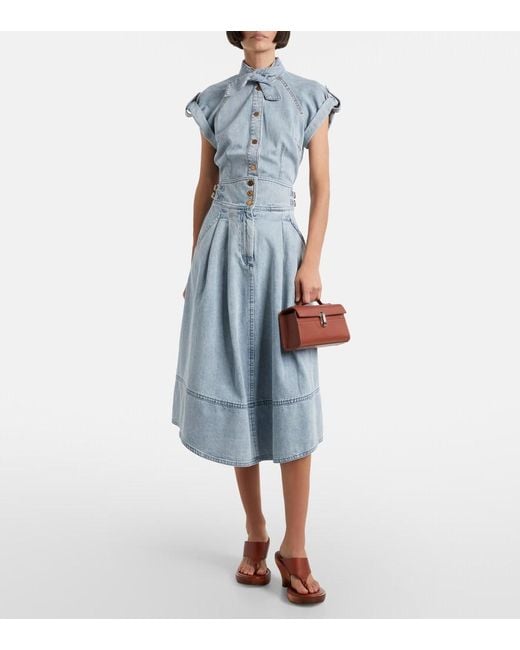 Zimmermann Blue Tie-Neck Denim Shirt