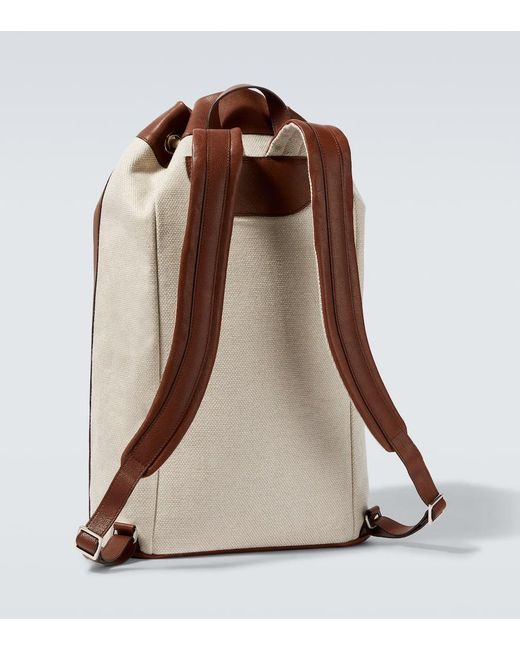 Brunello Cucinelli Brown Leather-Trimmed Canvas Backpack for men