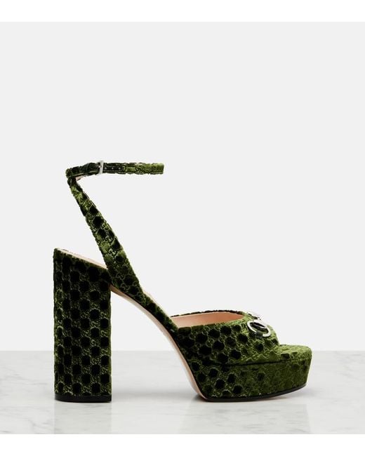 Gucci Green Gg Lady Horsebit Platform Sandals