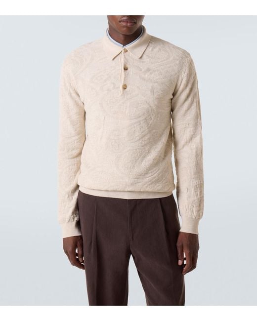 Etro Natural Jacquard Wool-Blend Polo Sweater for men