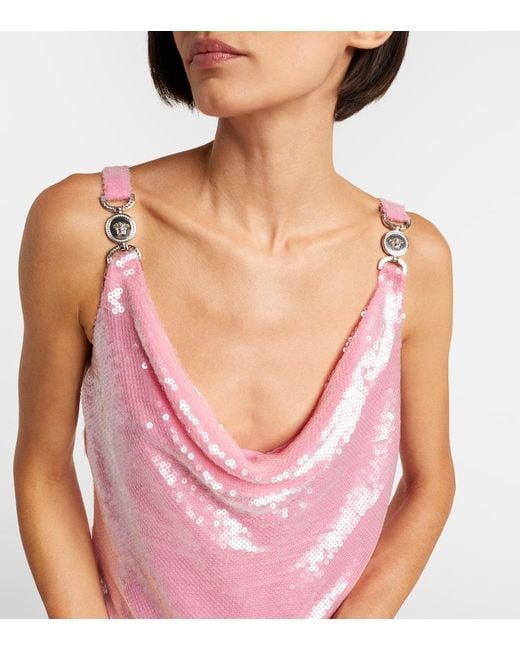 Versace Pink Medusa '95 Sequined Silk Slip Dress
