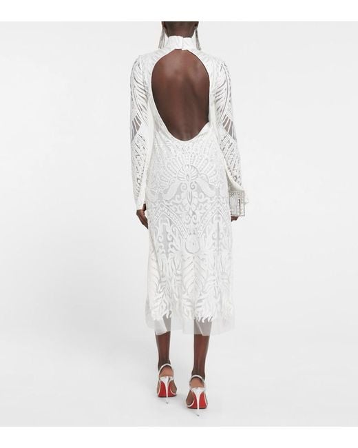 Galvan White Bridal Borghese Backless Lace Midi Dress
