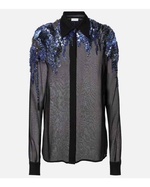 Dries Van Noten Black Sequined Chiffon Blouse