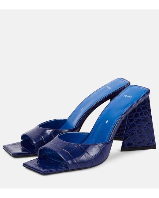 The Attico Blue Mini Devon 85 Croc-Effect Leather Mules