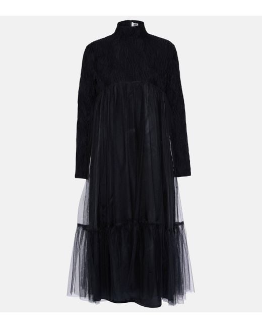 Noir Kei Ninomiya Black Wool-blend And Tulle Midi Dress