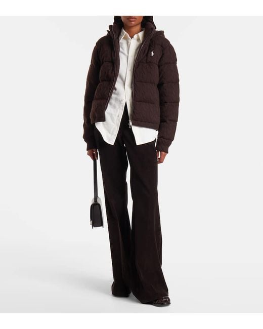 Polo Ralph Lauren Brown Cable-Knit Wool And Cashmere Puffer Jacket