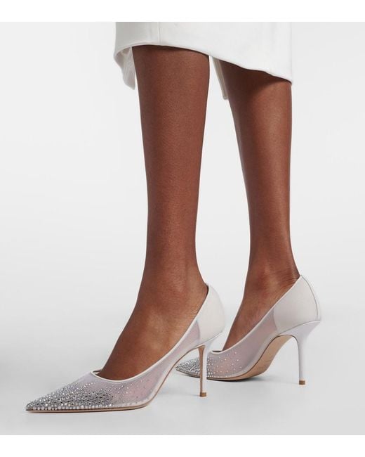 Jimmy Choo White Love 85 Crystal-Embellished Mesh Pumps