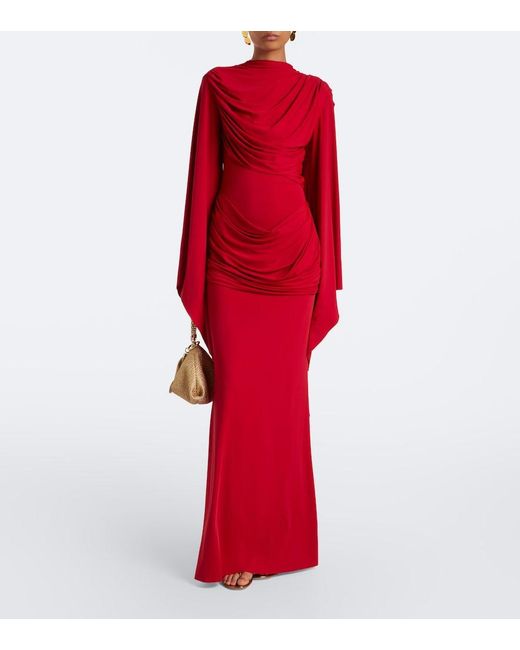 De La Vali Red Perisa Draped Jersey Maxi Dress