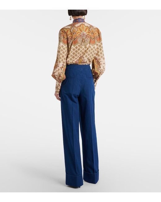 Valentino Blue High-Rise Pleated Wide-Leg Jeans