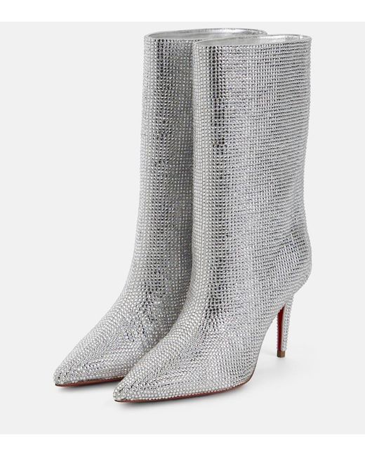 Christian Louboutin Gray Astrilarge Crystal-embellished Boots 85
