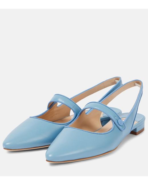 Manolo Blahnik Blue Campariflatsli Leather Slingback Flats