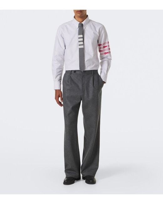 Thom Browne White 4-Bar Striped Cotton Oxford Shirt for men
