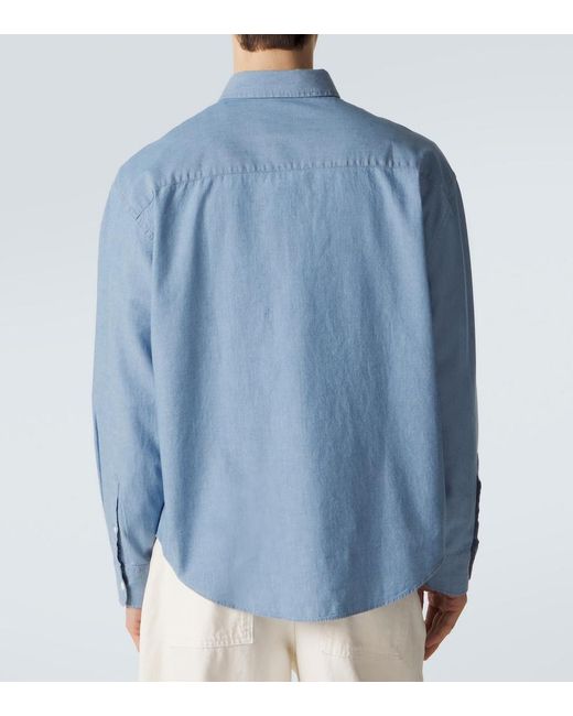 AMI Blue Ami De Cour Cotton Chambray Shirt for men