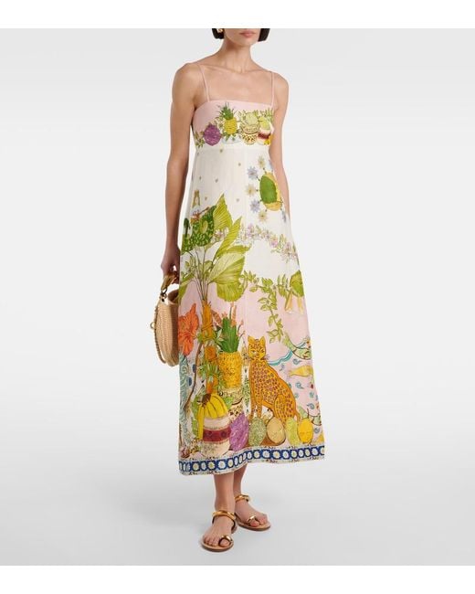 ALÉMAIS Yellow Hazel Printed Linen-Blend Maxi Dress