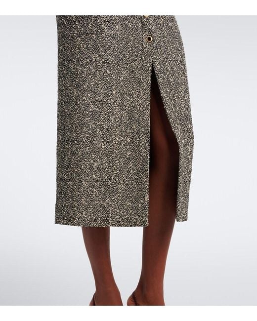 Alessandra Rich Gray Belted Cotton And Wool-Blend Tweed Midi Dress