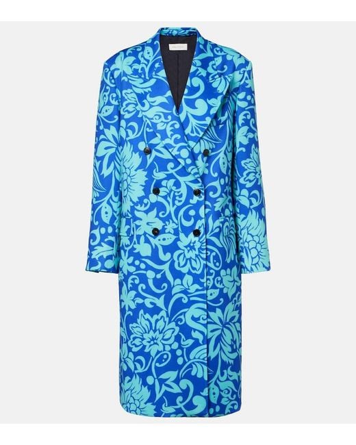 Dries Van Noten Blue Rosea Printed Coat